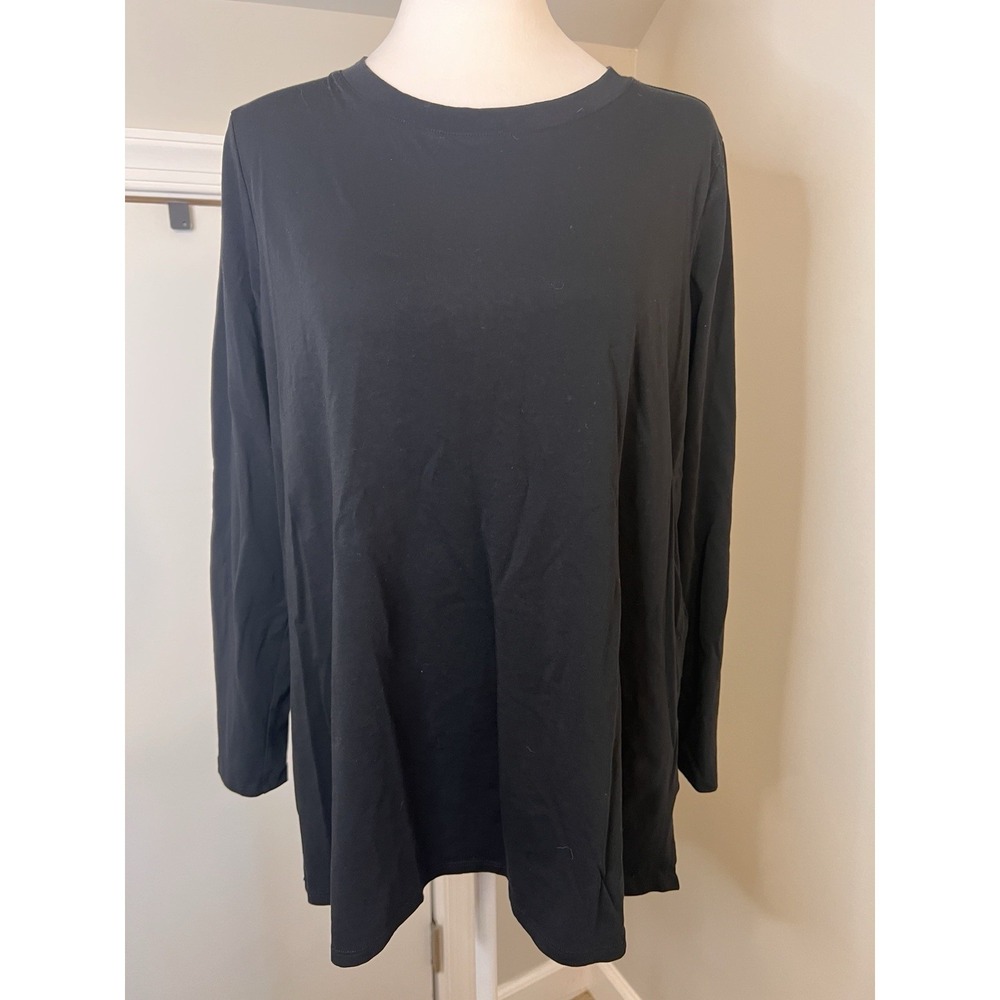 EILEEN FISHER Top M Organic Cotton Fine Jersey Crewneck Long Sleeve Black USA